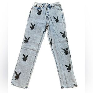 Playboy by Pacsun Women's Light Blue Jeans All Over Bunny Y2K Sleeze Punk 25x29
